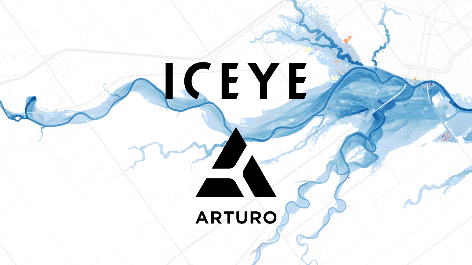 ICEYE and Arturo logos on top of ICEYE's flood visualization.