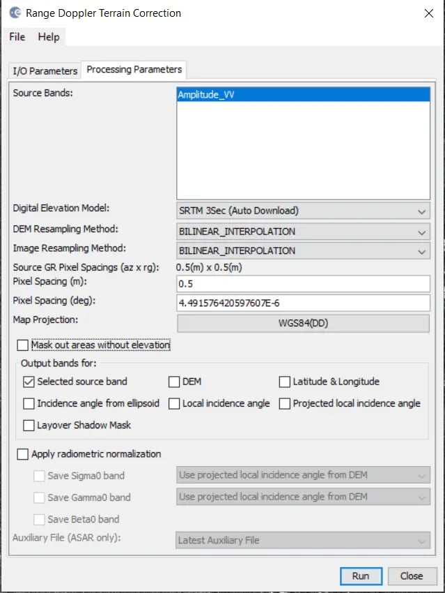SNAP GRD 03 Terrain Correction Parameters 1